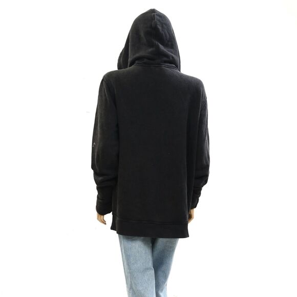 Free People Zip-up Hoodie Jacket Top Oversized Cotton Slouchy Black M 278134 - Picture 5 of 6